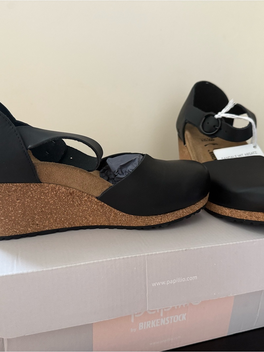 Black Cork Wedge Sandals